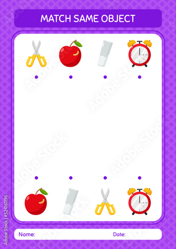 Match with same object game summer icon. worksheet for preschool kids, kids activity sheet