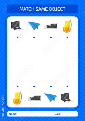 Match with same object game summer icon. worksheet for preschool kids, kids activity sheet