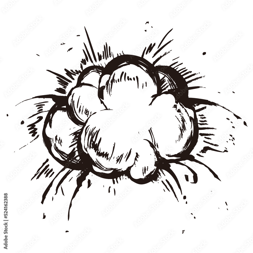 Obraz premium 爆発 火 炎 エフェクト 漫画 イラスト 白黒 モノクロ