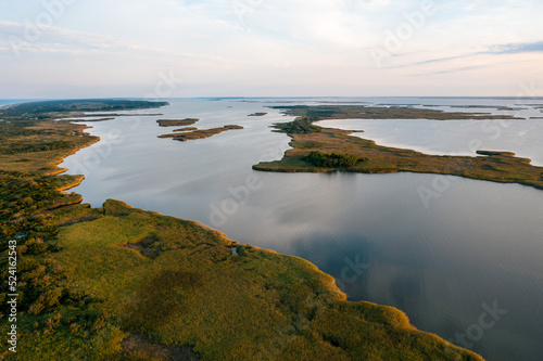 Aerial View of Back Bay in Virginia Beach looking south during golden hour