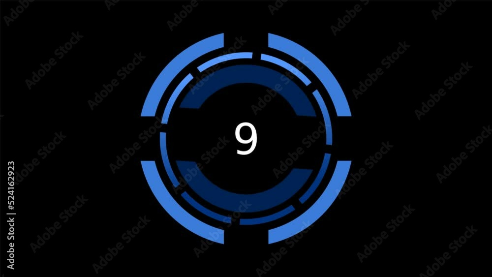 2D Countdown 10 Second Futuristic Circle Rotating Elements Animation Concept 4K HUD Black Background