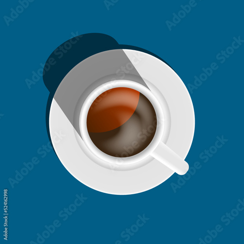 Top view of a cup of hot coffee on saucer