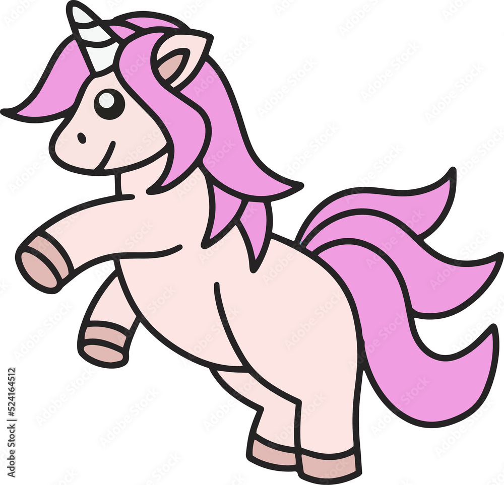 Cute Colorful Unicorn magic Horse doodle Cartoon Animal Pet Character Happy collection illustration