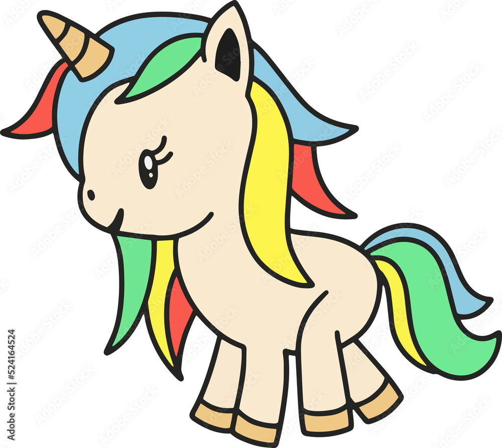 Cute Colorful Unicorn magic Horse doodle Cartoon Animal Pet Character Happy collection illustration