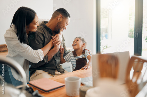 Φωτογραφία Family, bonding and playing with their happy little boy while laughing, teasing and talking at home with flair