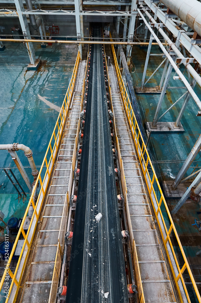 Two belt conveyors. Industrial conveyor transport for the transportation of bulk materials