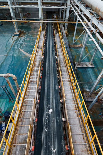 Two belt conveyors. Industrial conveyor transport for the transportation of bulk materials