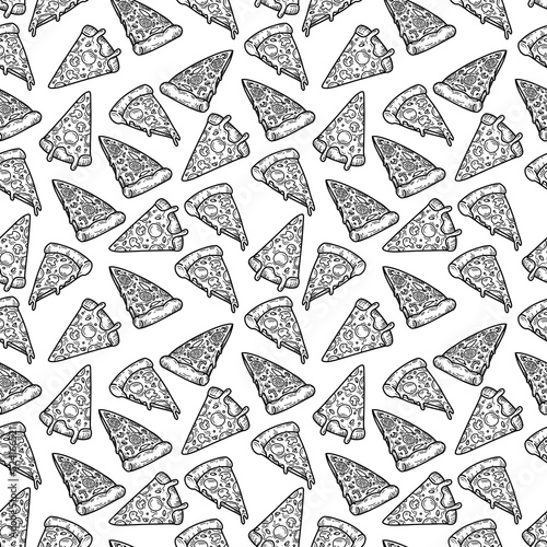 doodle hand drawing pizza slice with melting cheese seamless pattern background