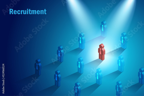 Human resources management , recruitment employment and head hunting selection process. Lightening on applicant searching for qualified candidates to fill in vacant job.