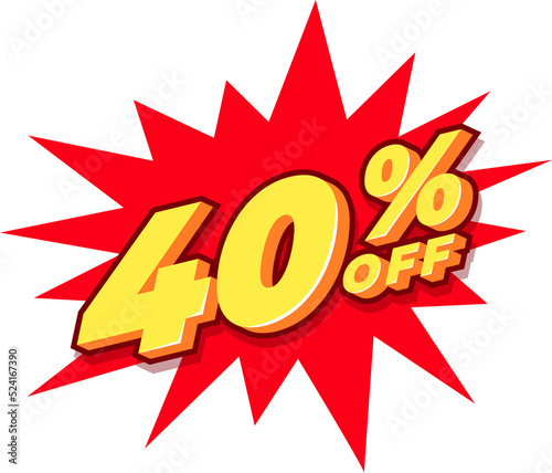 40% Sale and discount label. Price off tag icon flat design.