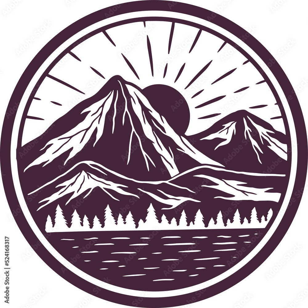 Adventure Logo Badges Mountain Camping Landscape Vintage outdoor Hand Drawn icon clipart illustration