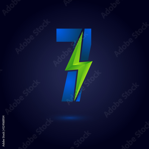Free Download Number 7 Thunder Bolt Green Energy Logo Concept. Flash Icon.
 - GFXLoad