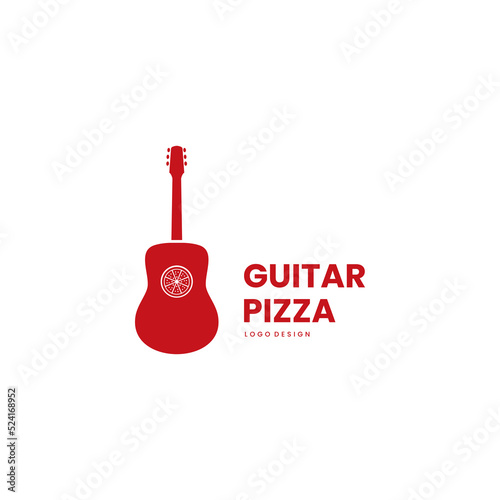 guitar pizza logo design on isolated background