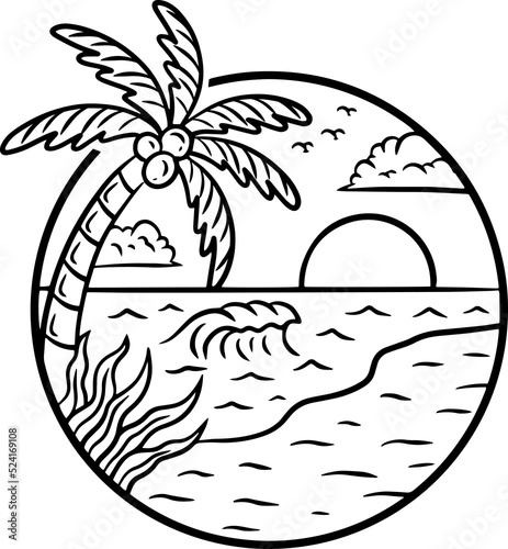 Photography Beach Good Vibes Sunset Coconut Tree relaxing wave surfing badges illustration