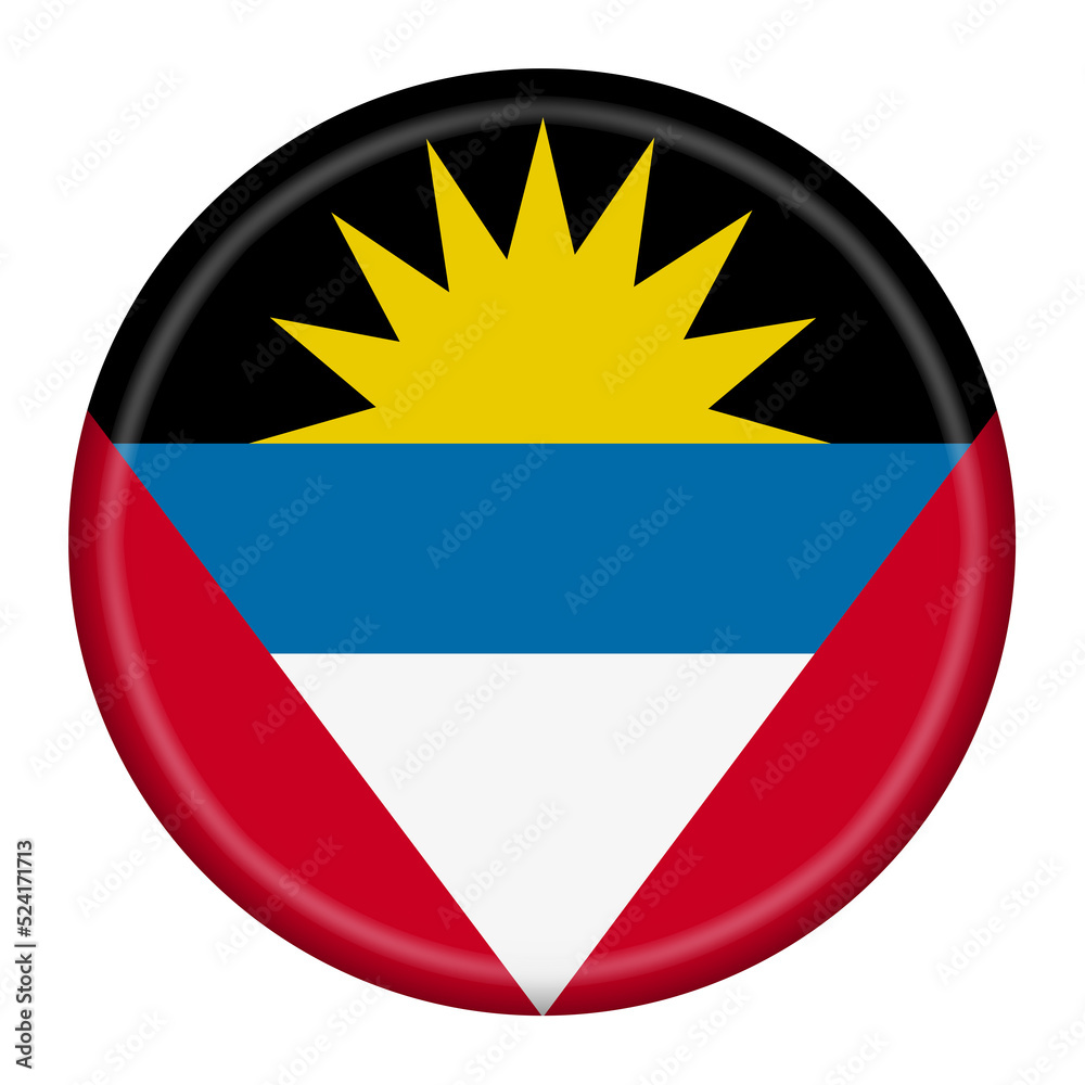 Obraz premium Antigua and Barbuda flag button 3d illustration with clipping path
