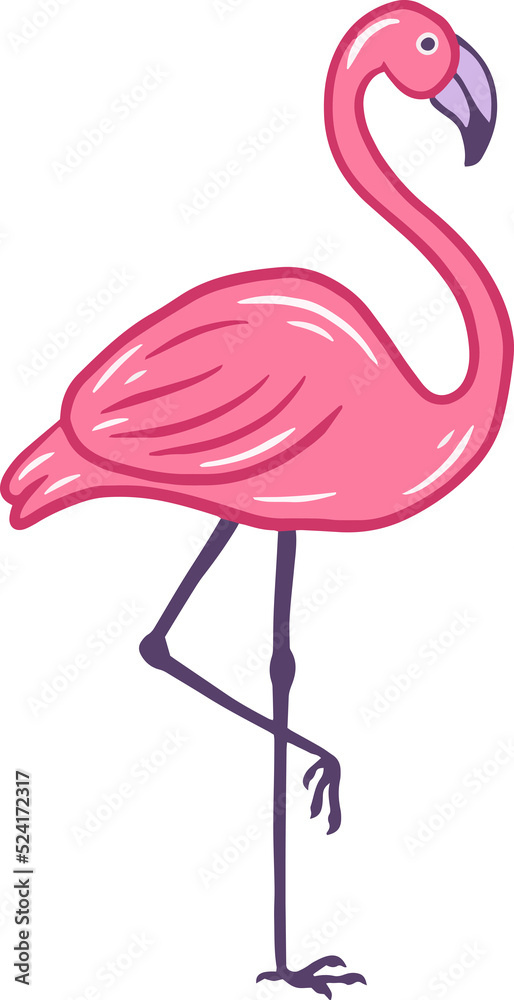 Obraz premium Flamingo pink Bird flamingos Aesthetic Tropical Exotic Hand drawn flat style collection