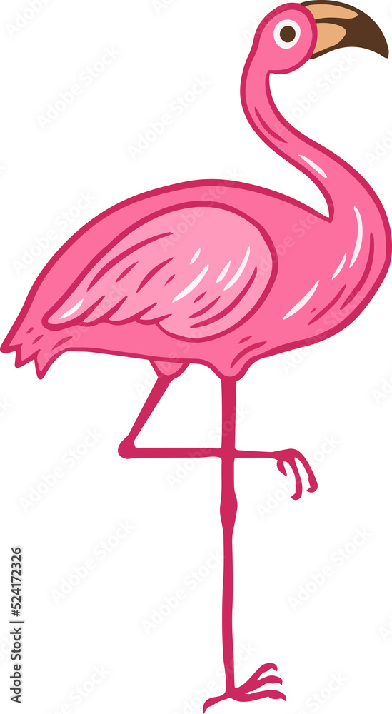 Obraz premium Flamingo pink Bird flamingos Aesthetic Tropical Exotic Hand drawn flat style collection