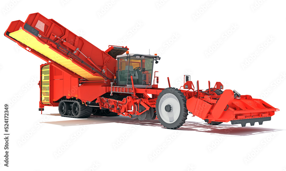 Potato Combine Harvester farm equipment 3D rendering on white background