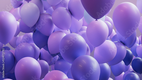 Blue, Purple and Turquoise Balloons Floating in the Air. Youthful, Festival Background.