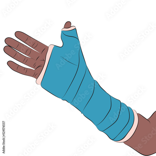 Man's hand with plaster, dark race man. Patient with bandage.