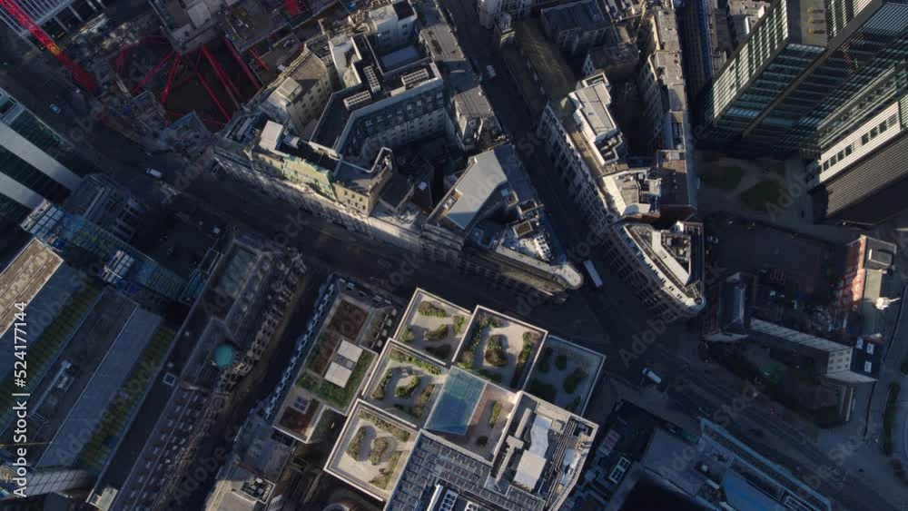 Birdseye view of central London financial district during a calm weekend morning. Birdseye view of central London financial district during a calm weekend morning.