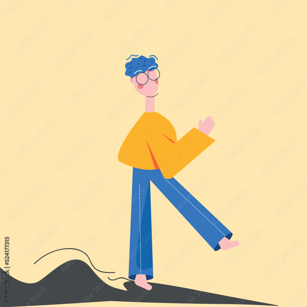Illustration vector graphic flat character of man walks with happily. Illustration vector graphic flat character of man walks with happily.