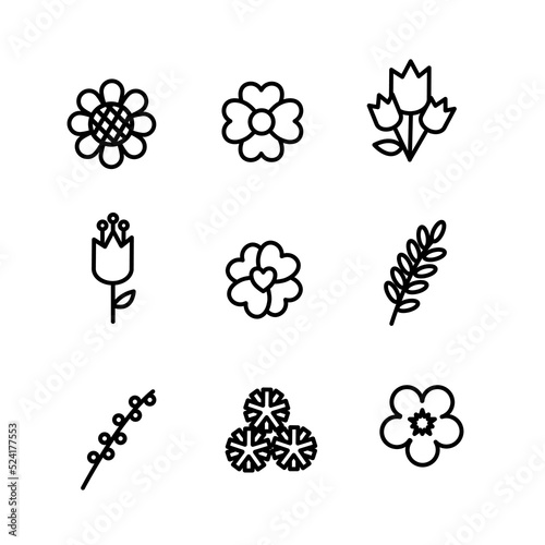 vector set icon flower black and white illustration