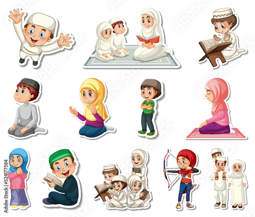 Sticker set of Islamic religious symbols and cartoon characters