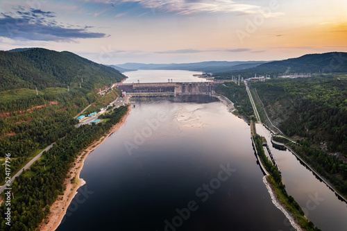 View of the hydroelectric dam on the Yenisei River