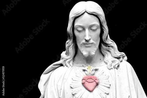 Canvas Print Statue of Jesus with a red heart