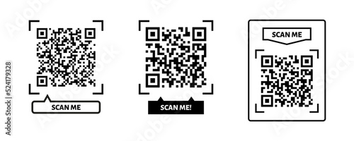 Scan me QR code design. QR code for payment, text transfer with scan me button. Vector illustration isolated in white background