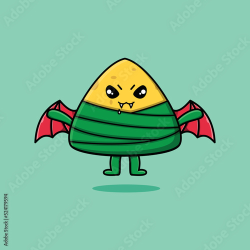 Cute mascot cartoon Chinese rice dumpling character as dracula with wings in cute modern style 