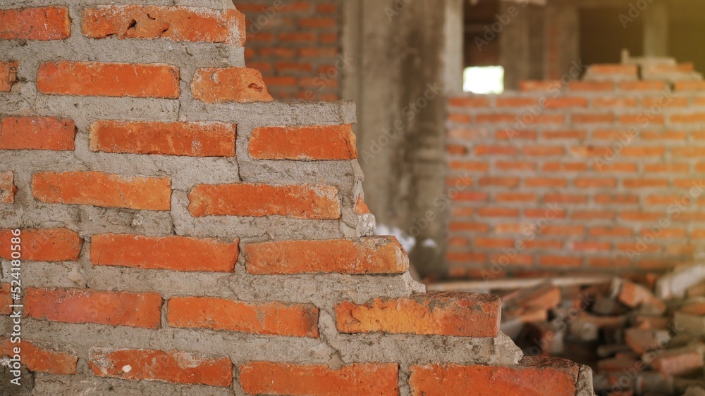 Φωτογραφία Close-up of the rubble of an industrial building collapsing into a pile of concrete and brick