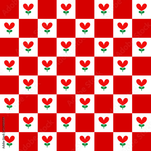checkers seamless pattern with geometric heart. Simple and trendy flat vector illustration in retro style. Colorful background