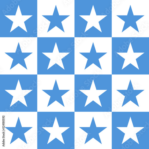 checkers seamless pattern with geometric stars. Simple and trendy flat vector illustration in retro style. Colorful background