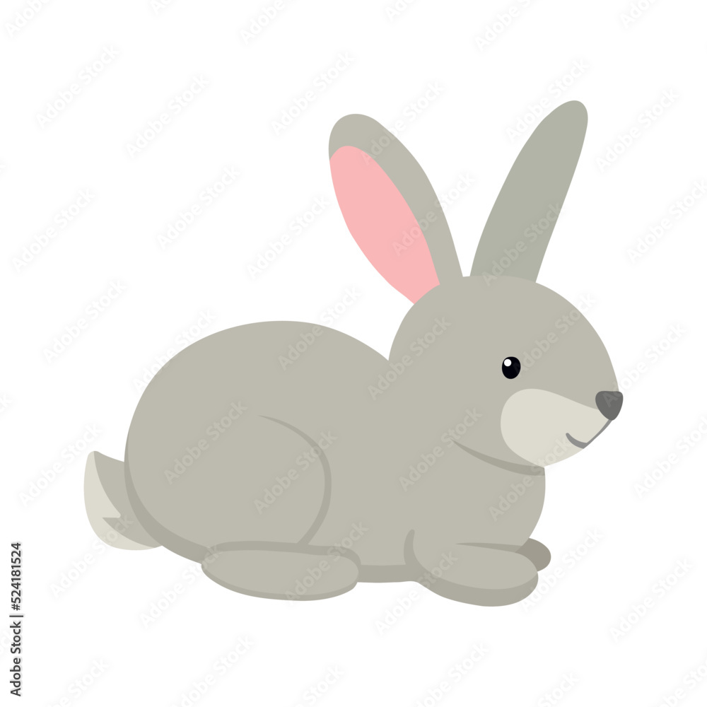 Cute grey rabbit sits. Vector illustration lovely bunny isolated on white background. Easter simbol farm animal for coloring page Cute grey rabbit sits. Vector illustration lovely bunny isolated on white background. Easter simbol farm animal for coloring page