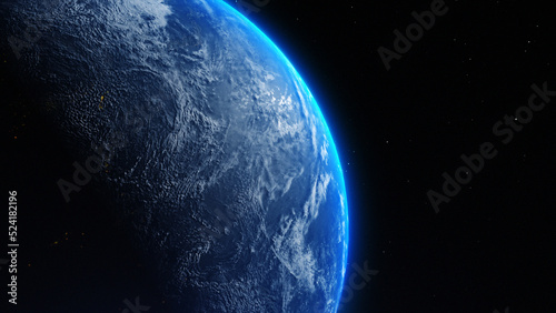 Earth Rotate From Space, 3d Rendering of Globe, Sunrise From Space, Abstract Background