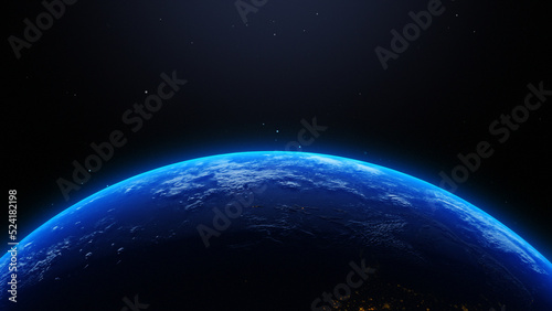 Fototapeta Naklejka Na Ścianę i Meble -  Earth Rotate From Space, 3d Rendering of Globe, Sunrise From Space, Abstract Background