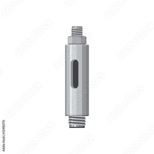 Bolt in chrome silver metal cylinder isolated realistic icon. Vector vehicle car motorcycle valves stem. Steel or stainless shock absorber, damper pneumaric cylinder, metal spare part with screw