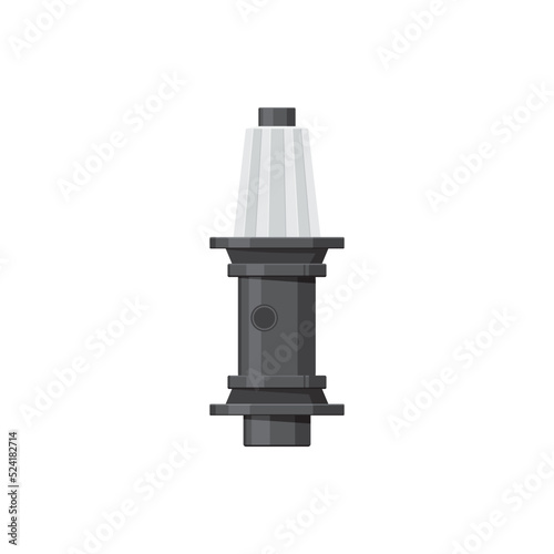 Hydraulic cylinder machine spare part isolated realistic icon. Vector shock absorber damper pneumatic metal spare part, vehicle fixing, repair maintenance detail. Plastic or metal steering stabilizer