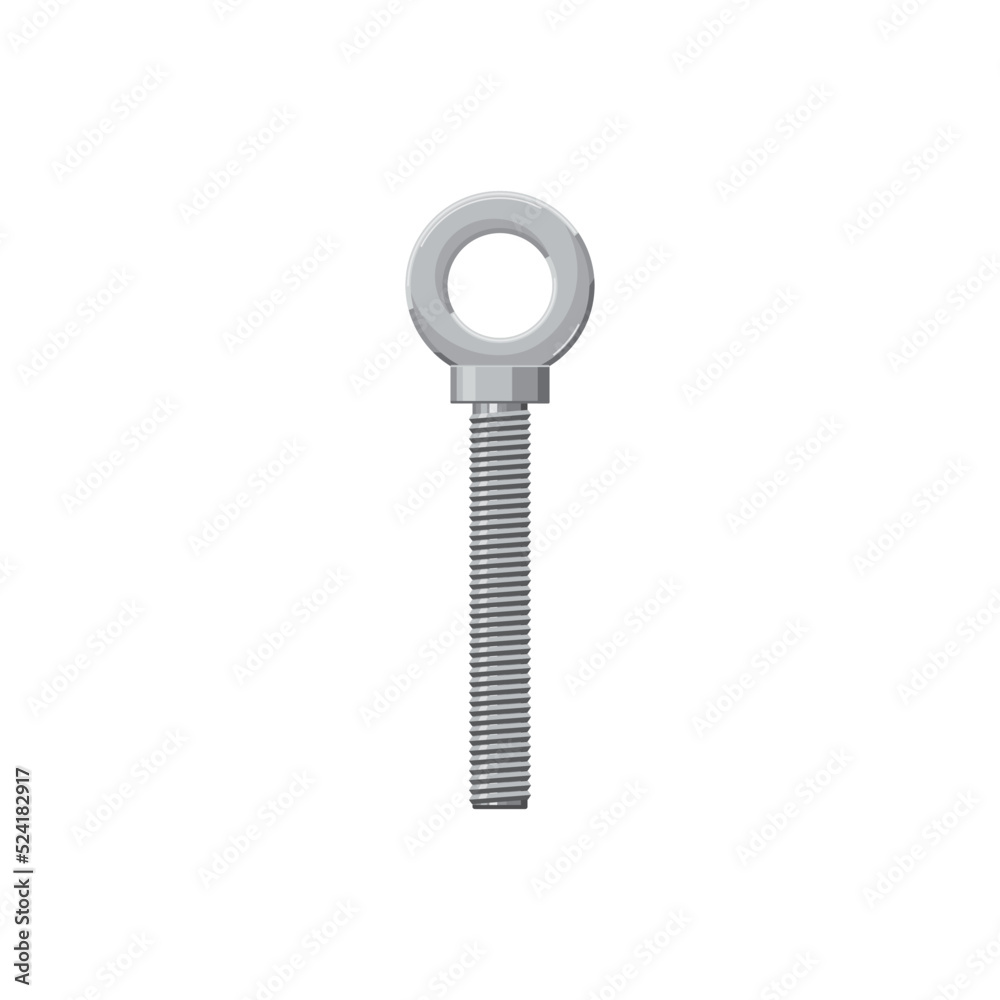 Steel bolt with ring on one side isolated realistic icon. Vector long bolt with circle at end, metal lag building and construction fastener. Mechanical hand tool, galvanized bolt fixing repair object Steel bolt with ring on one side isolated realistic icon. Vector long bolt with circle at end, metal lag building and construction fastener. Mechanical hand tool, galvanized bolt fixing repair object
