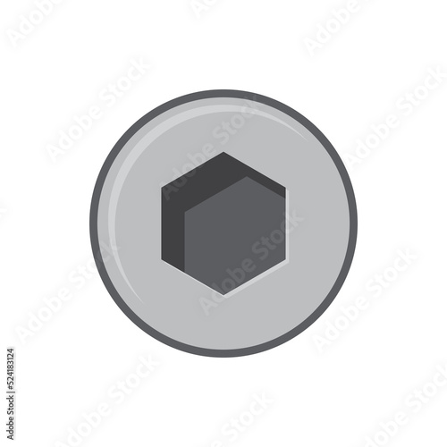 Metal screw head with countersunk hexagon socket isolated realistic icon. Vector metallic bolt drive with hex shaped allen hole. Building, construction and repair object. Chrome rivet, silver button