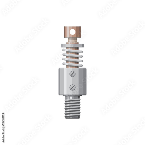 Damper vehicle detail isolated realistic icon. Vector shock absorber, miniature oil filled coilover component of scale car. Hydraulic cylinder, pneumatic car or motorcycle metal spare part with screw