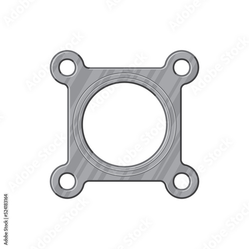 Steel connecting plate with round circle and four screw holes isolated realistic icon. Vector metal mounting plate with screw hole. Car detail with locking holes, construction and repair work tool