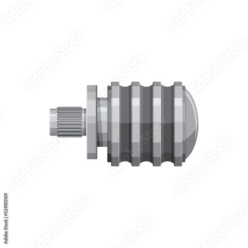 Electric car starter isolated detail repair part realistic icon. Vector motorcycle mechanic automotive mechanism, automobile spare part. Motor accessories, electric starter repair service equipment