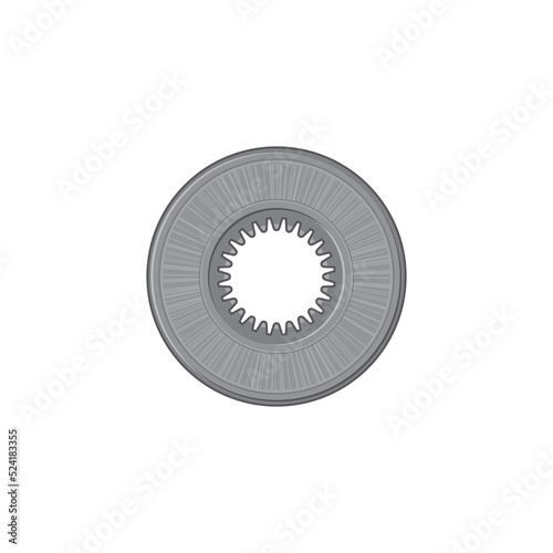 Plain flat washer isolated realistic gasket with tooth icon. Vector mechanical seal to prevent leakage of object under compression. Vehicle spare part, metal ring gasket, metallic industrial flange