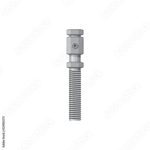 Car detail, metal spare part with screw isolated icon. Vector steering damper stabilizer, automatic mechanism with bolt screw. Shock absorber vehicle detail, suspension or brake system repair detail