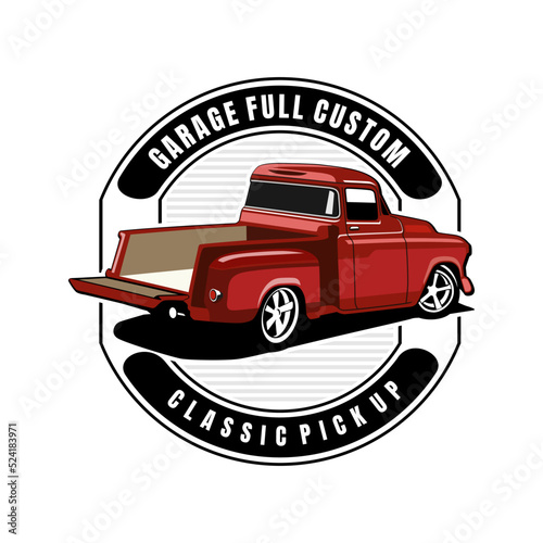 pick up truck classic garage illustration logo design vector