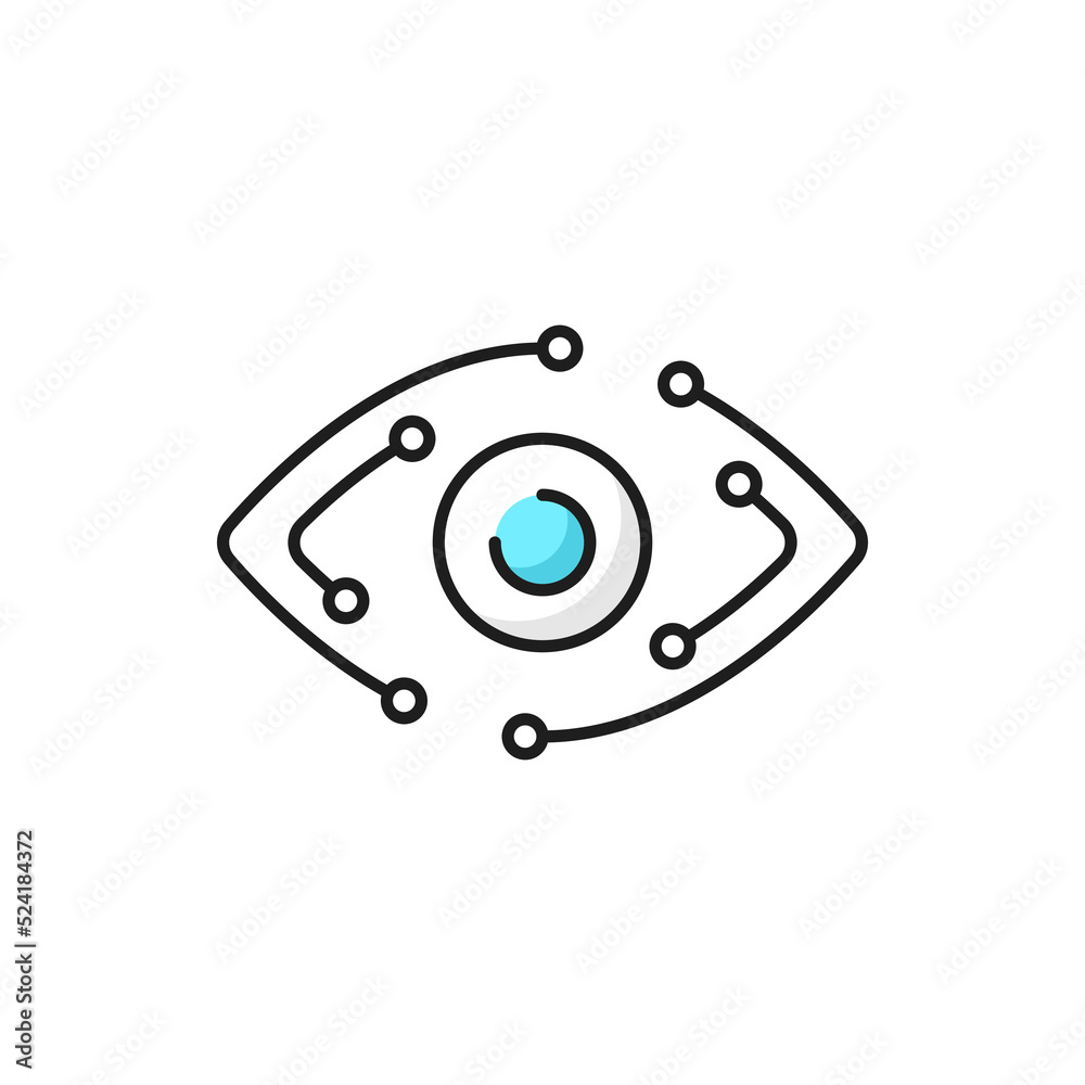 Modern tech innovation outline icon with robot eye and computer ...