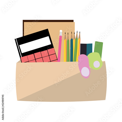 Box with personal things of dismissed worker on white background